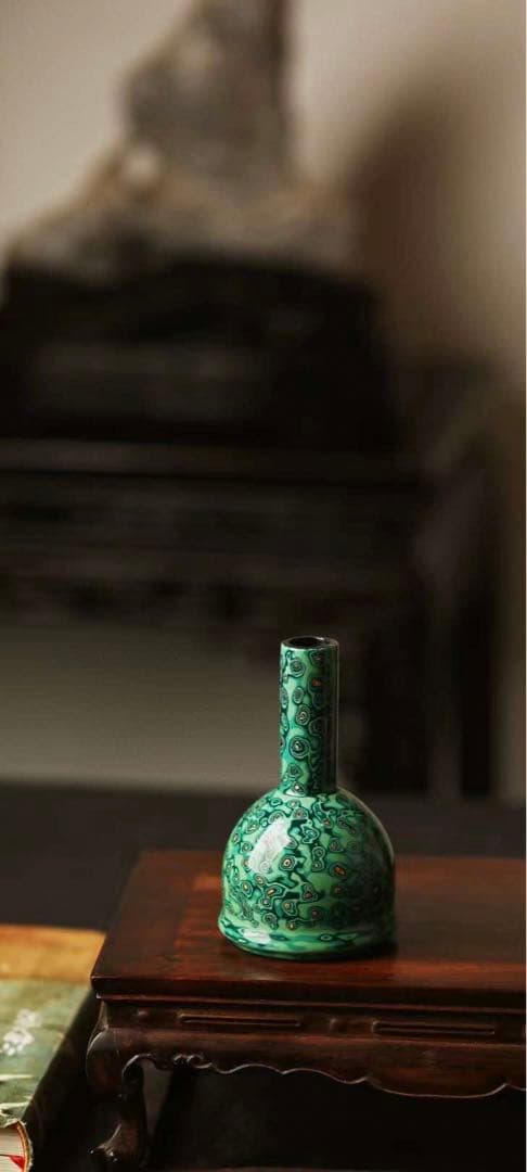 「京都小売店」工芸品　花瓶　壺　飾り　緑　漆芸　和