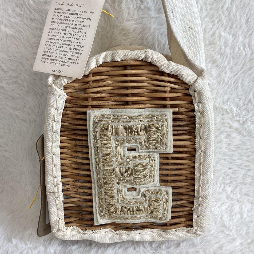 エバゴス Eワッペン　ハンドバッグ　カゴバッグ　キャンバス 鏡付き