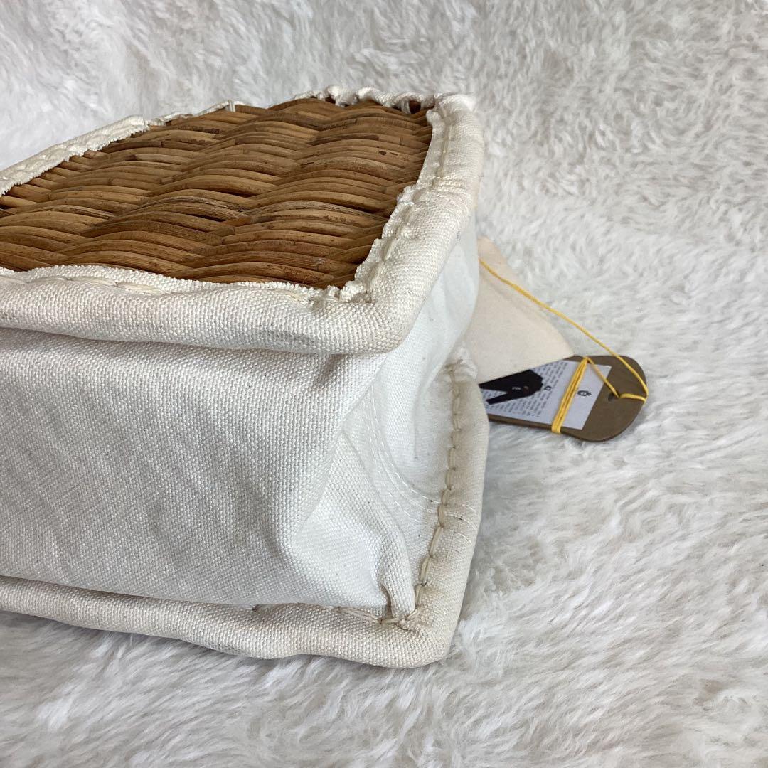 エバゴス Eワッペン　ハンドバッグ　カゴバッグ　キャンバス 鏡付き