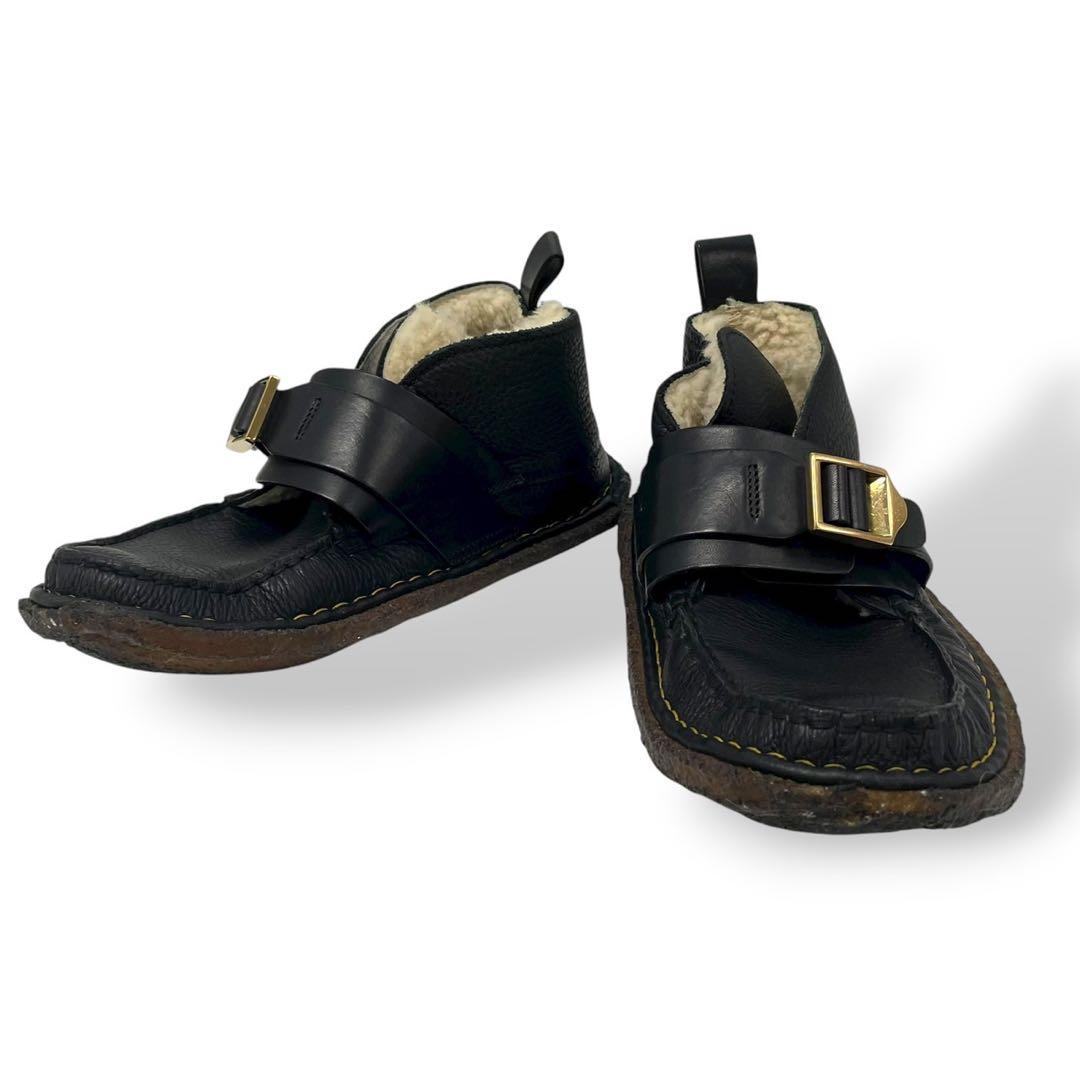 美品　希少　クロエ　モカシン　レザー　ムートン　黒