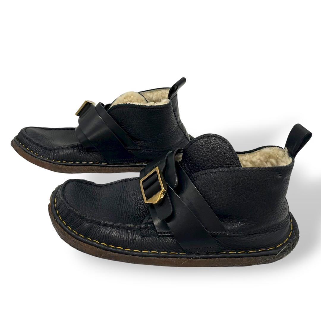 美品　希少　クロエ　モカシン　レザー　ムートン　黒