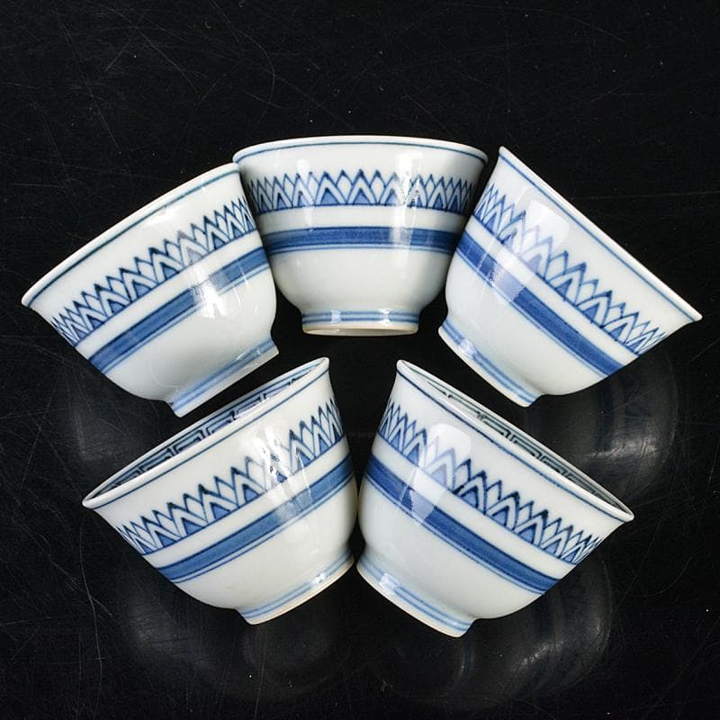 煎茶道具　京焼　清水焼　平安　瑞泉造　青華　煎茶碗　五客　共箱　V　R7223