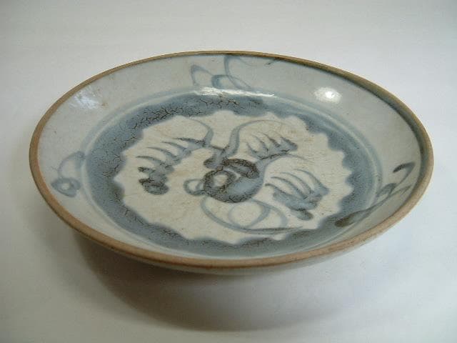 皿■古い安南染付時代物 青華 中鉢 唐草紋 中皿 骨董品 古美術 古玩■