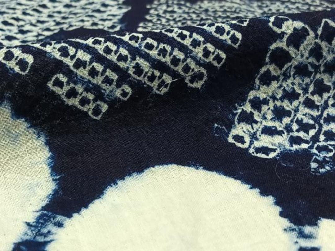 浴衣　有松絞り　三浦絞り　紺地ワントーン　有松成美絞り　綿　花文様