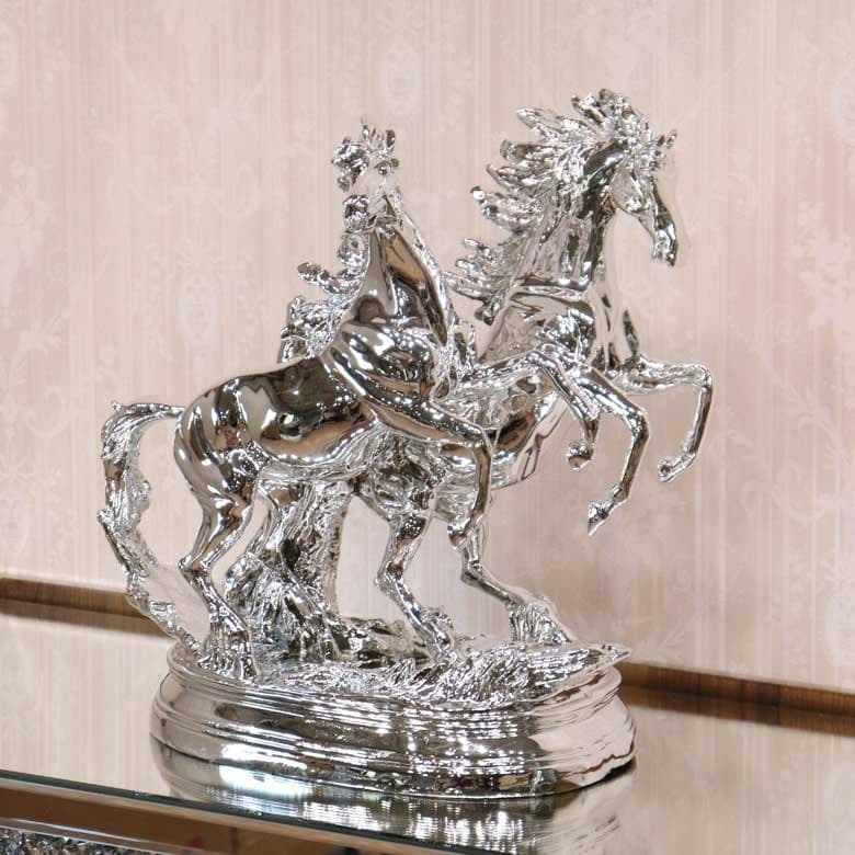 馬の置物 オブジェ ツインホース 風水 縁起物 オーナメント シルバー