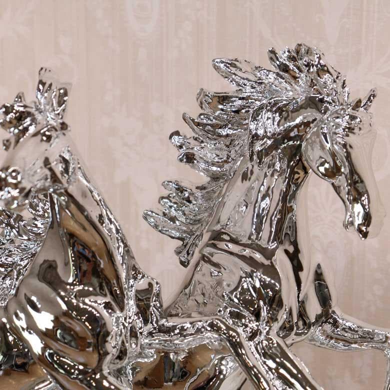 馬の置物 オブジェ ツインホース 風水 縁起物 オーナメント シルバー