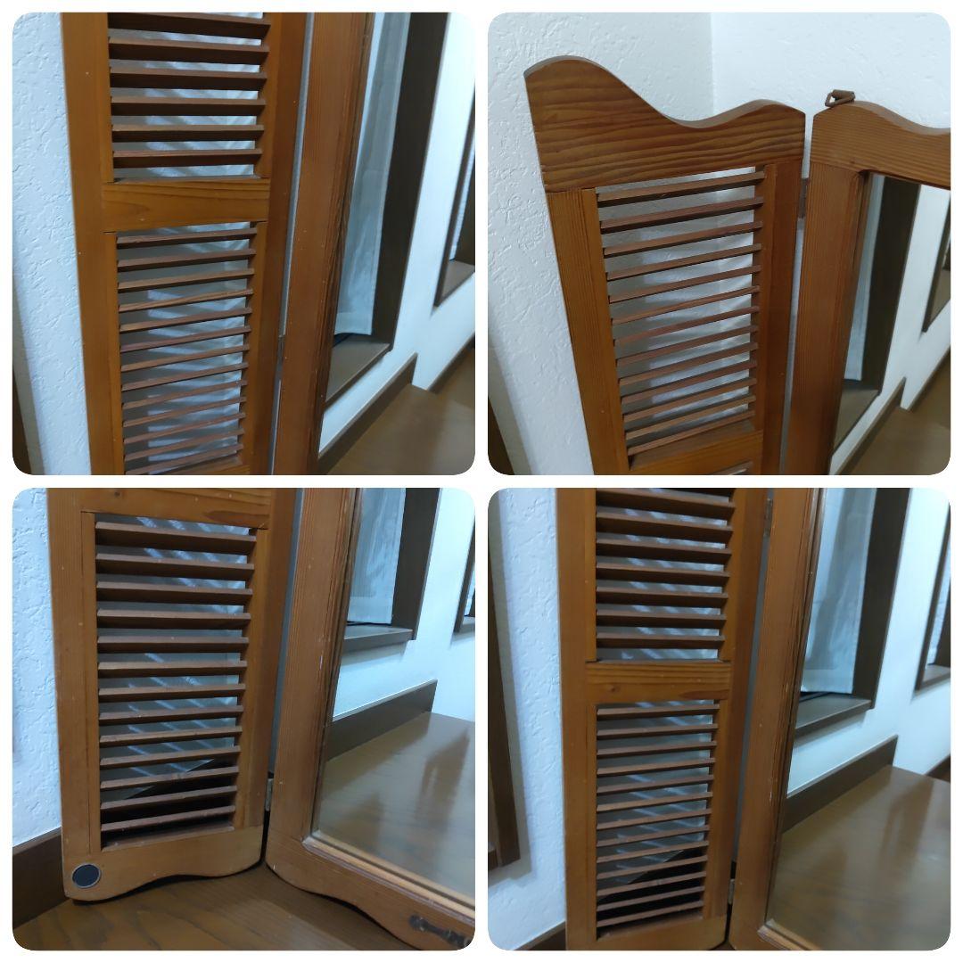 ヴィンテージ ウッドドア ミラー 両開き扉式 壁掛け 鏡 姿見 ルーパー