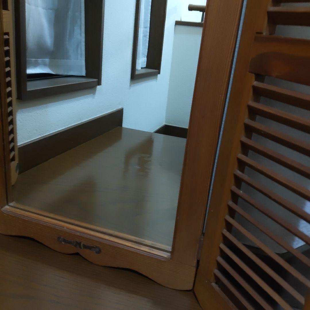 ヴィンテージ ウッドドア ミラー 両開き扉式 壁掛け 鏡 姿見 ルーパー