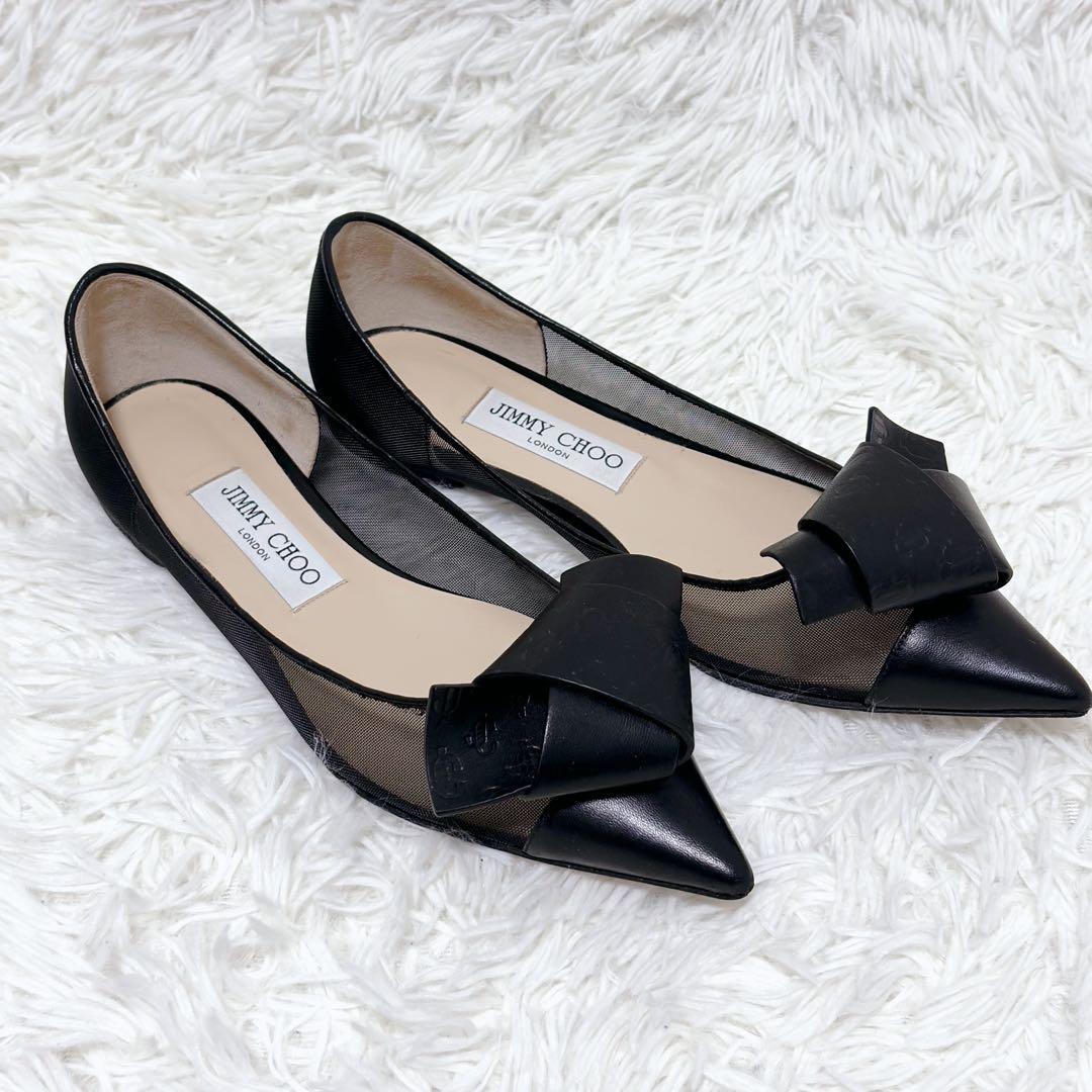 ✨外観美品✨Jimmy Choo ブラック フラットシューズ セレモニー リボン