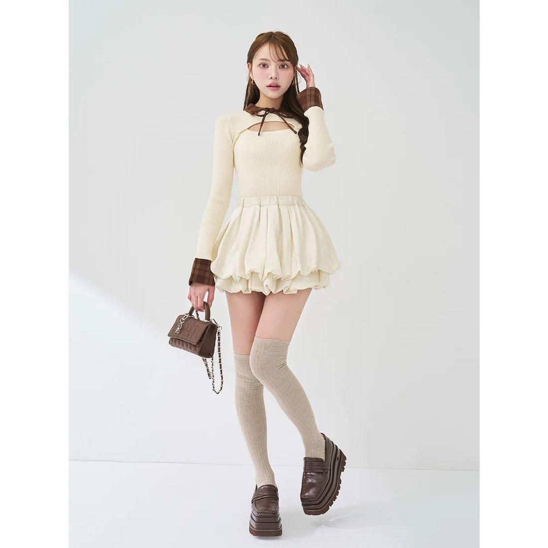 新品タグ付 ダーリッチ ビジューフレアバルーンミニドレス FL ブラック