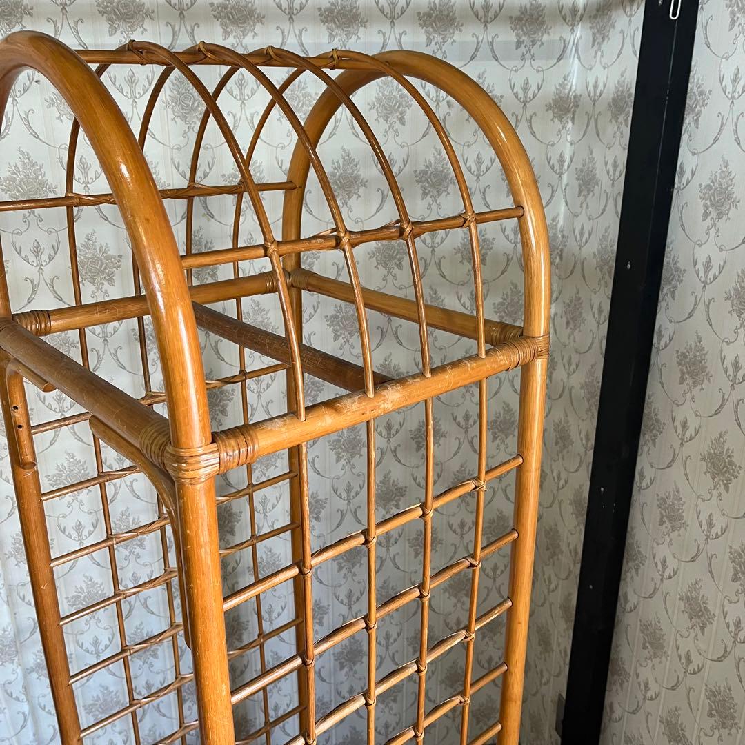 【アンティーク】籐 アーチ型 ラタンハンガーラック 引き出し付き 古道具 古民家