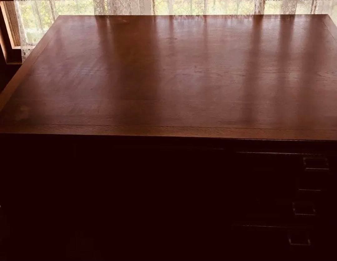 コイズミ　ダークブラウン 木製デスク 引き出し付き