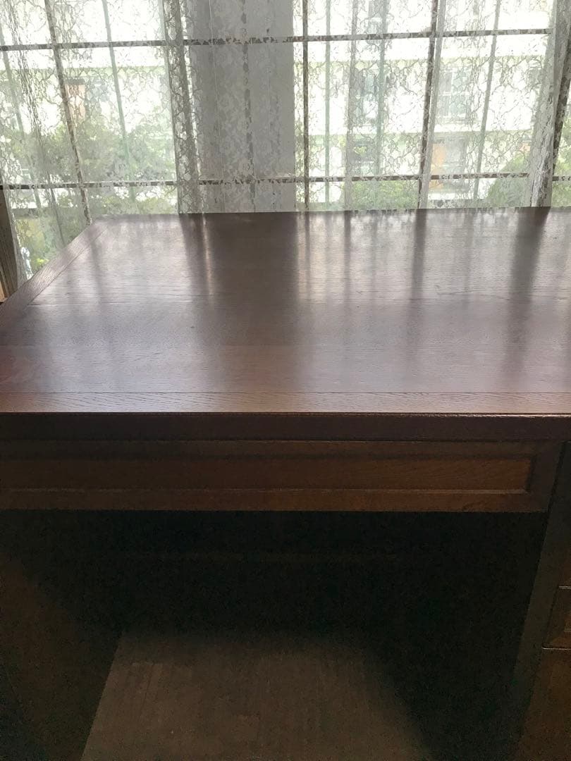 コイズミ　ダークブラウン 木製デスク 引き出し付き