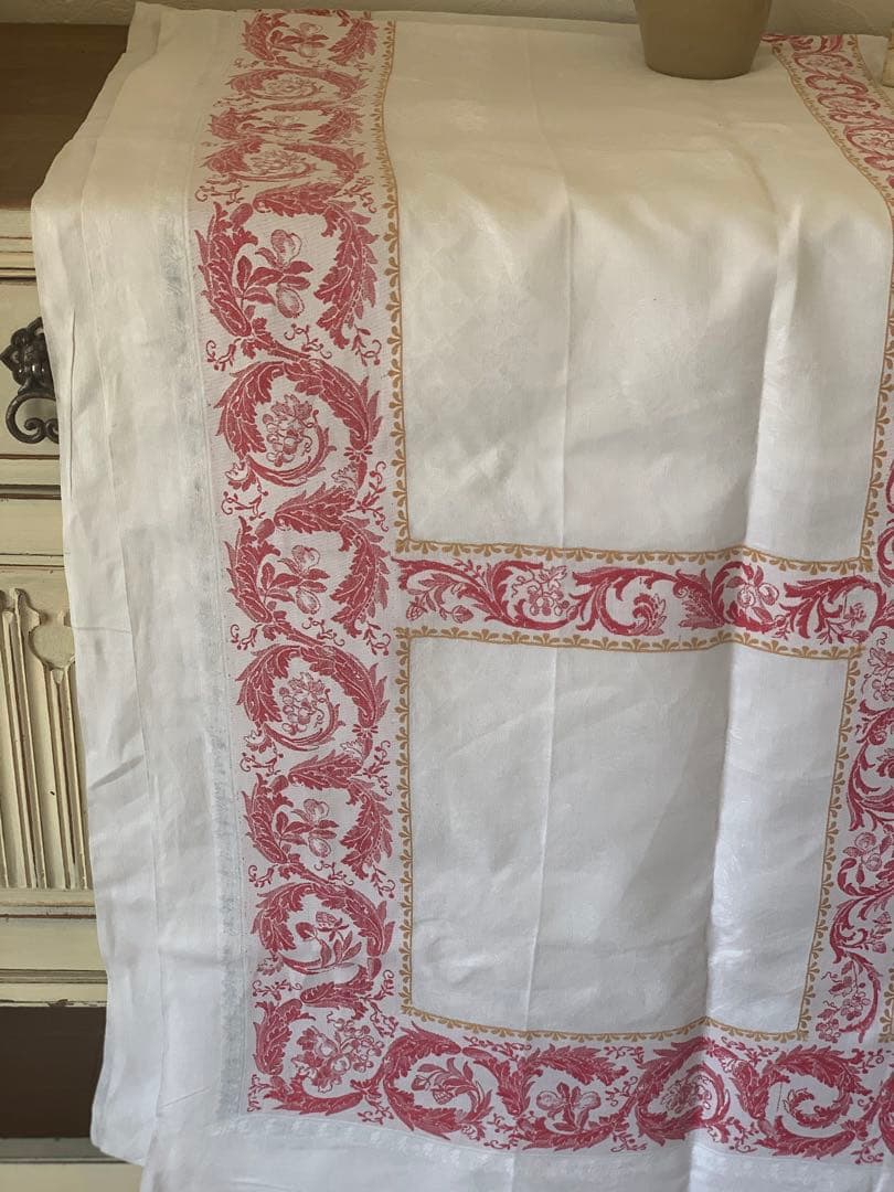 フランスヴィンテージ 特大サイズ　クロス　イニシャルモチーフ　蚤の市