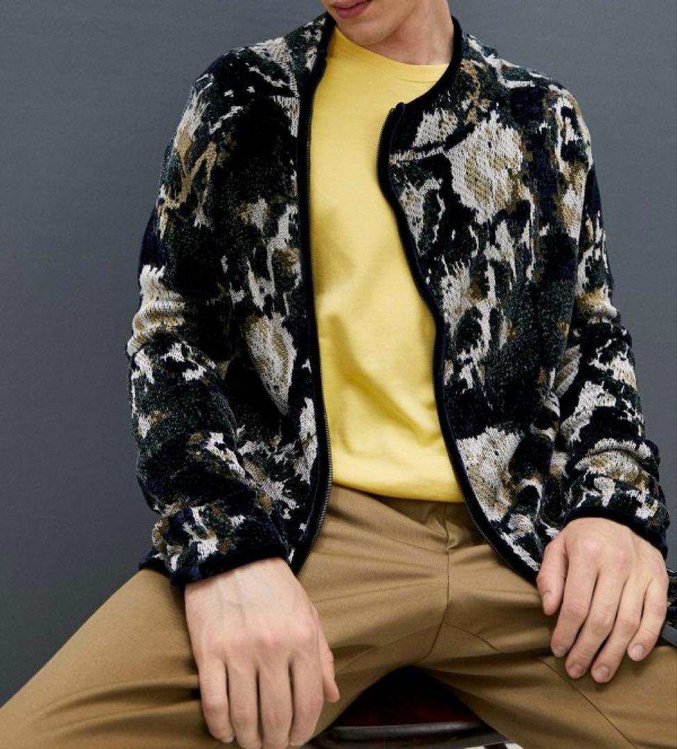 EMPORIO ARMANI ライダース　ニット　ジャガード　ベロア　総柄　M