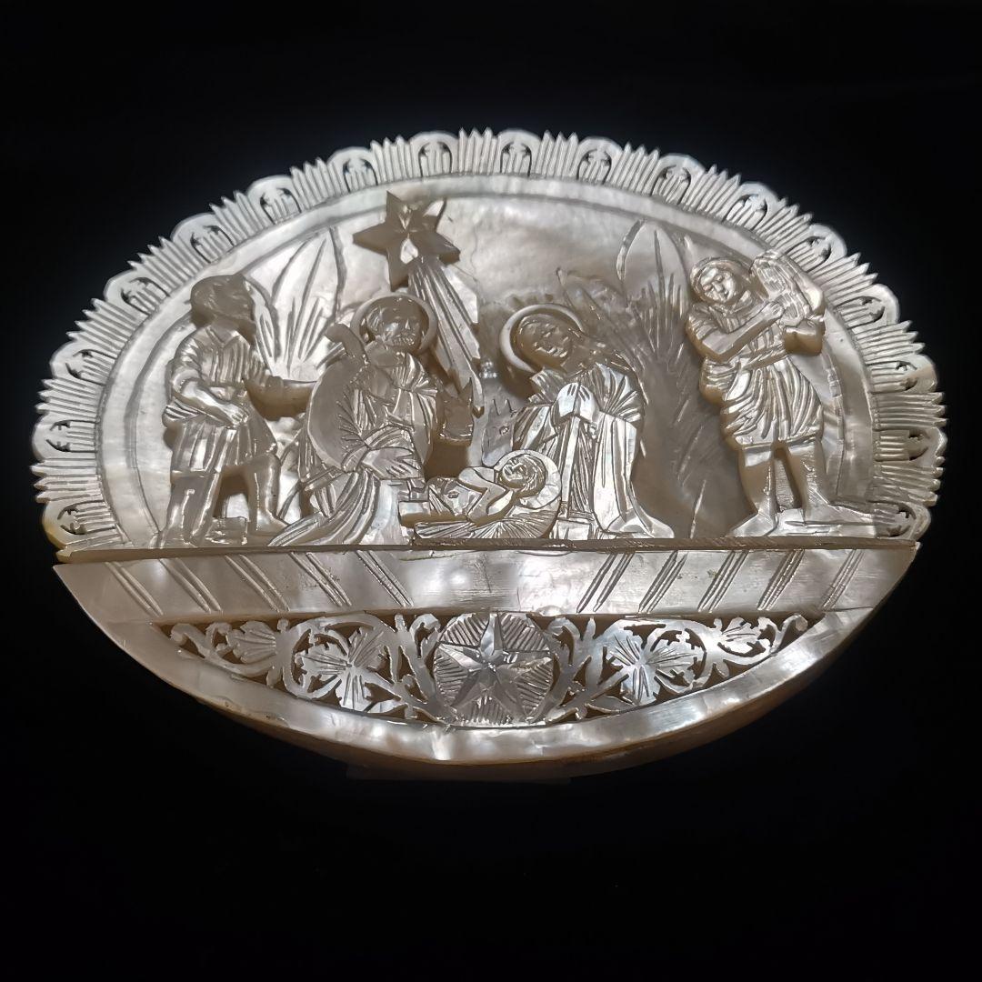 ヴィンテージベツレヘムパール　キリストの降誕スタンド付きレリーフ　クリスマス飾り