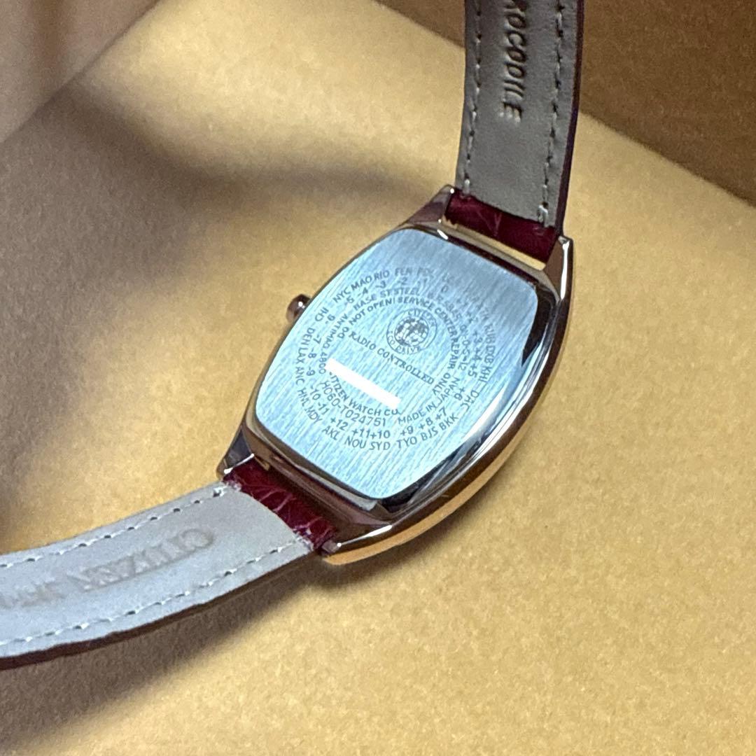 美品 シチズン Xc ES9394-56A クロコダイル 電波ソーラー ボルドー