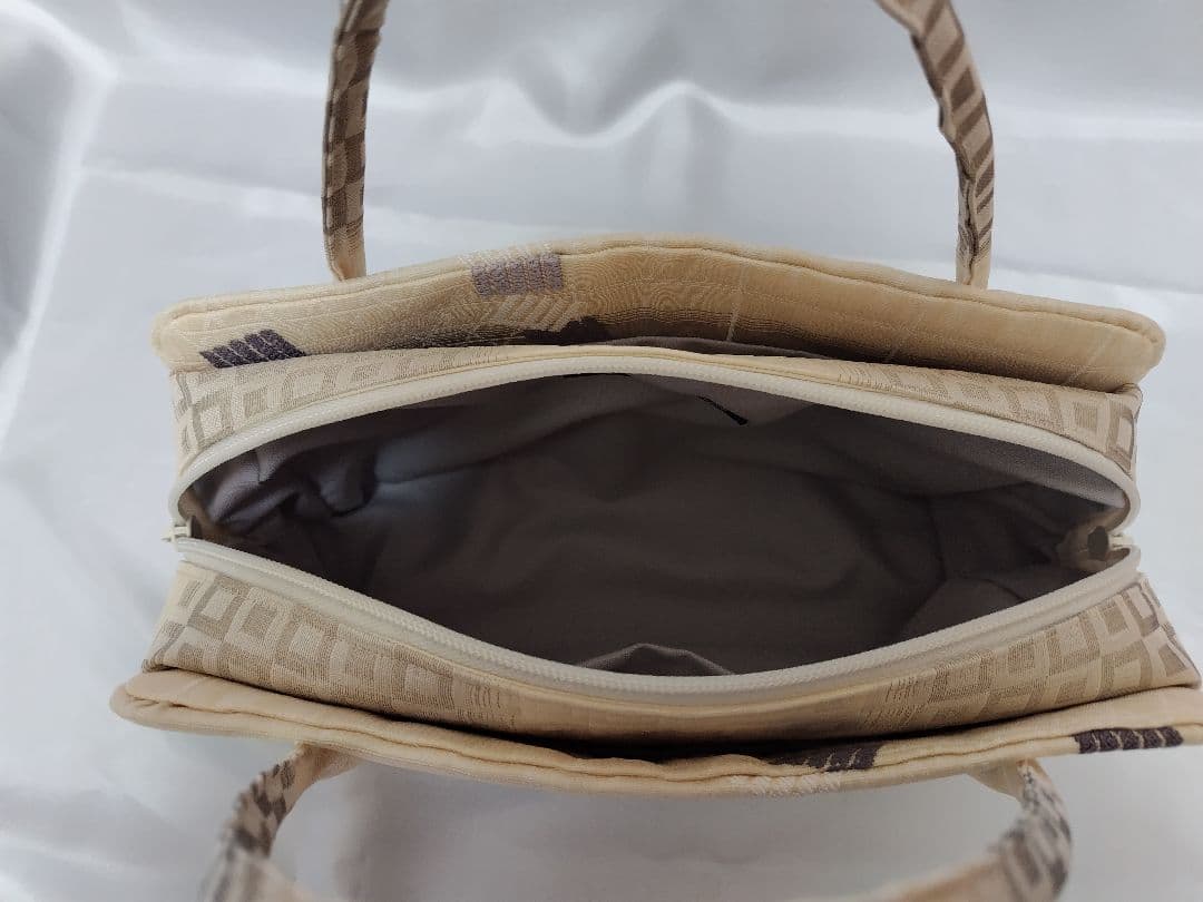 生成り　源氏香 利休バッグ　和装バッグ