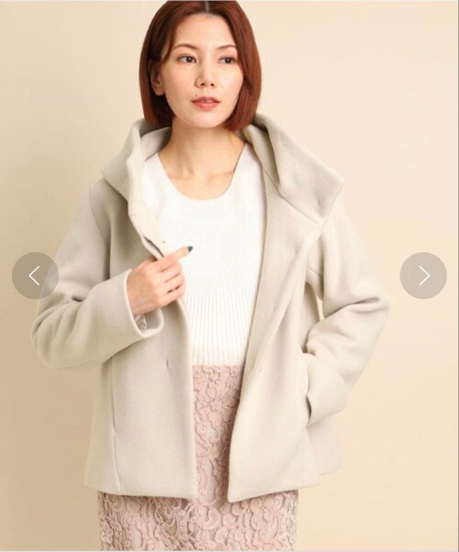 今季 クードシャンス ボリューム衿 ショートウール混コート 36