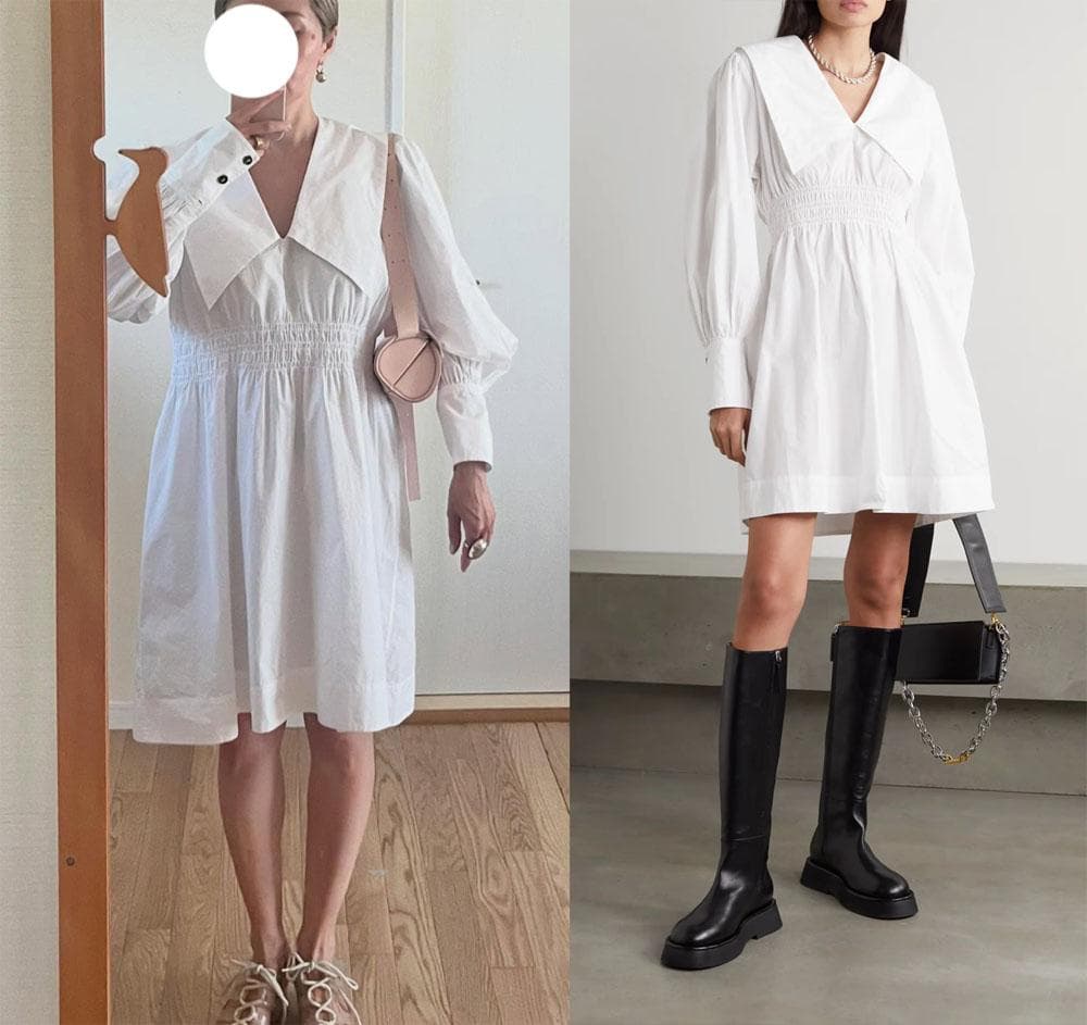 美品 GANNI インド製 ビッグカラーブラウス ミニワンピース ホワイト C