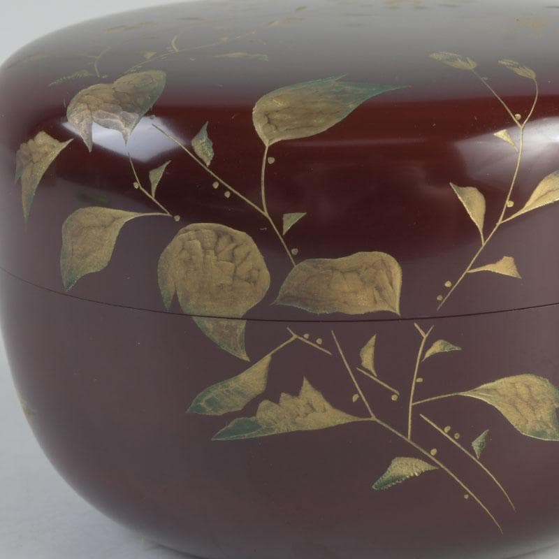 茶道具　輪島塗　大角博明作　沈金　花草蒔絵　平棗　共箱　V　9239