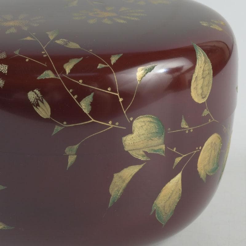 茶道具　輪島塗　大角博明作　沈金　花草蒔絵　平棗　共箱　V　9239