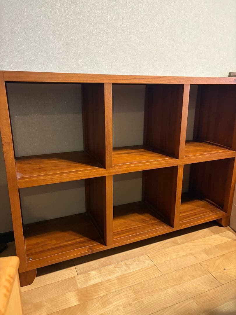 スキャンティーク　木製ブラウンシェルフ 6つの収納スペース