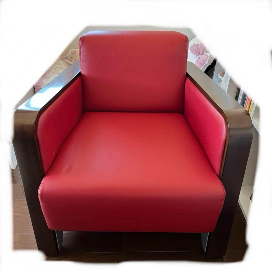 超美品1人掛けソファ 個別注文品赤　アームチェア　事務所用　家庭用
