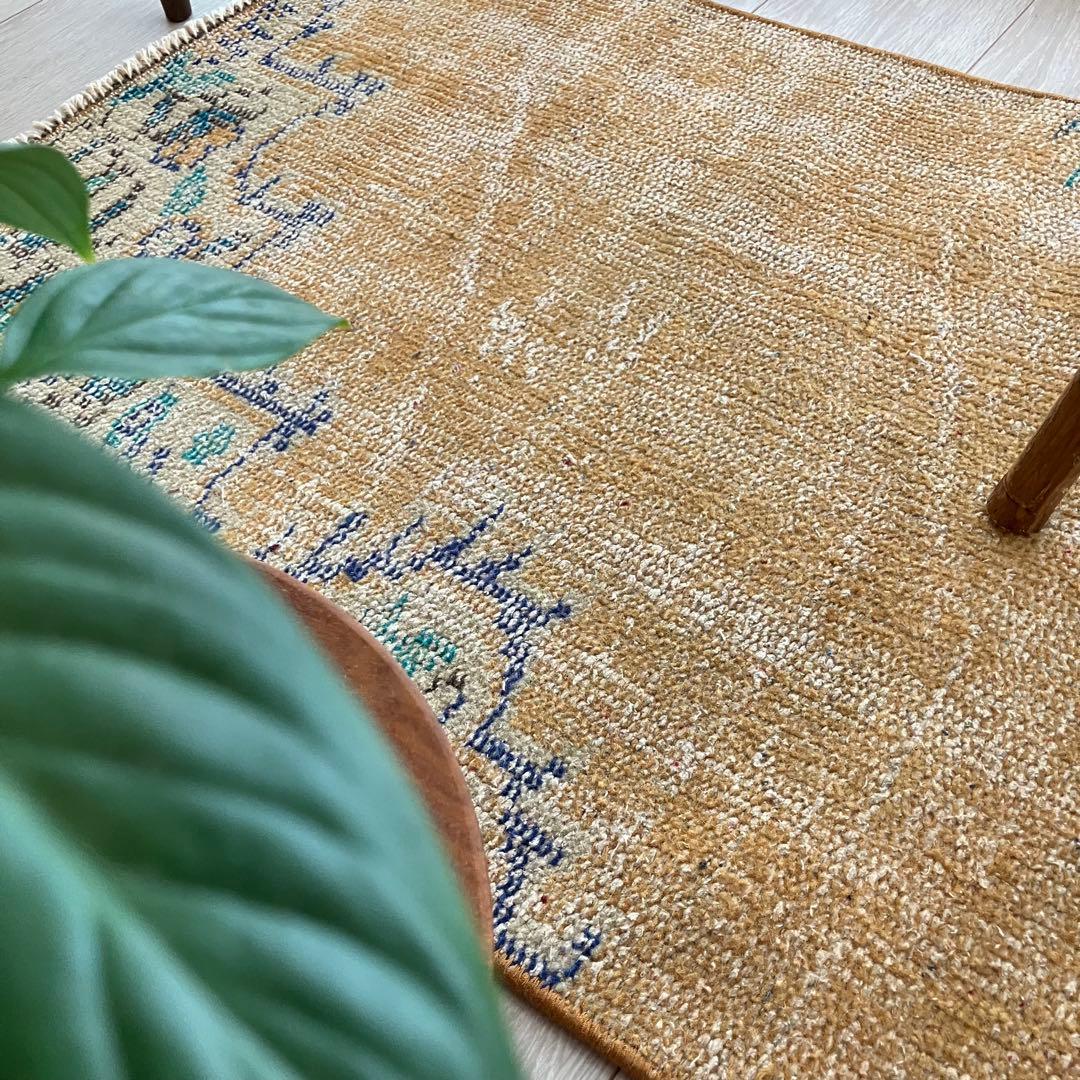 超ロング✳︎57×223 貴重カラー　イエロー　ランナー　トルコヴィンテージラグ