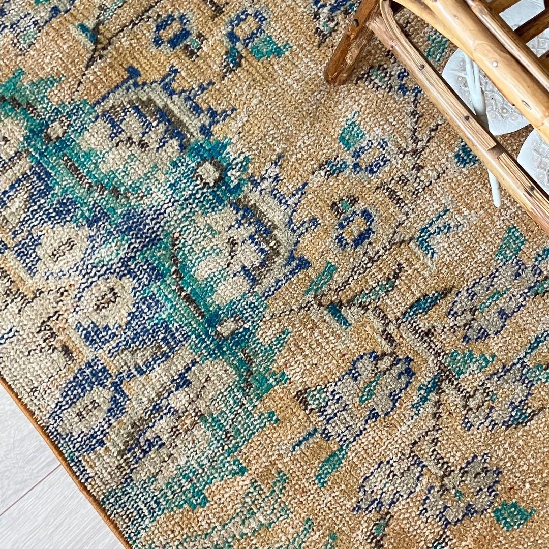 超ロング✳︎57×223 貴重カラー　イエロー　ランナー　トルコヴィンテージラグ