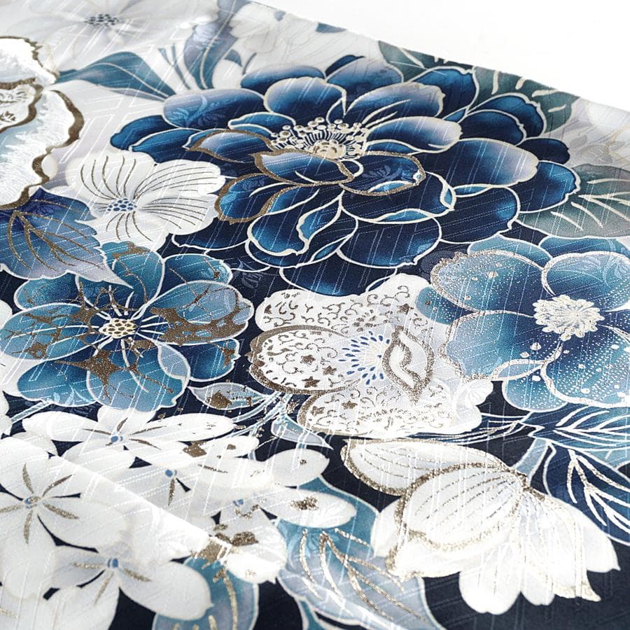 振袖フルセット　オーダー仕立て　紺色　ネイビー　刺繍　金彩加工　成人式