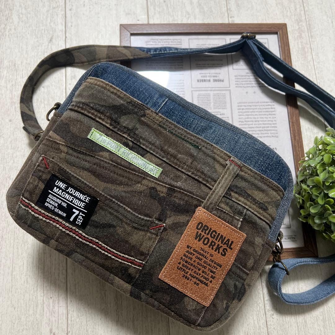 ショルダーバッグ　オーバーオールリメイク　デニムリメイク　ハンドメイド