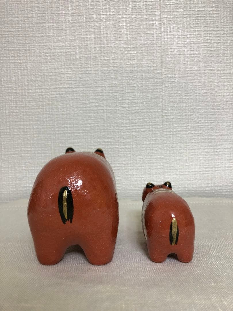 赤ベコ親子 置物 親子セット 楽入窯 焼物