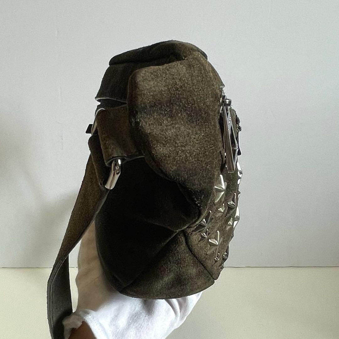 【ジミーチュウ】ウエストポーチ ボディバッグ スタッズ スエード ロゴ グレー