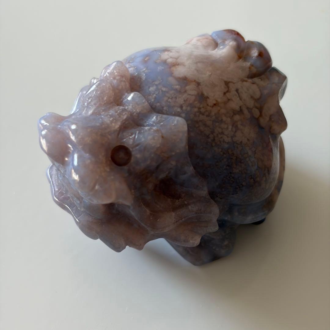 【レア】ブルーフラワーアゲート 天然石 置物 ロングイ 龍亀