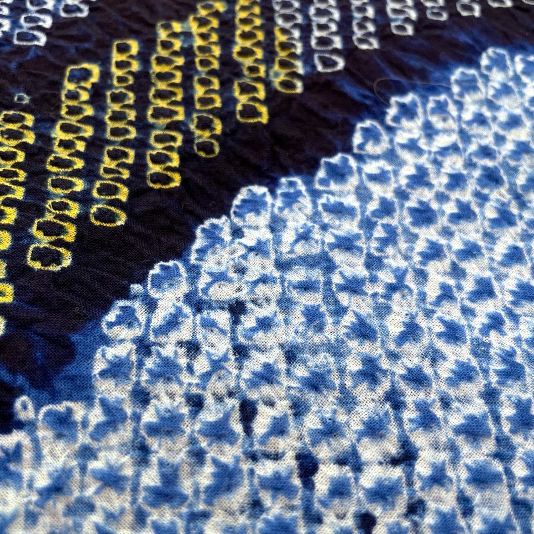 有松鳴海絞り 夏着物 浴衣 綿 菖蒲 水色 手縫い ビンテージ A-2390