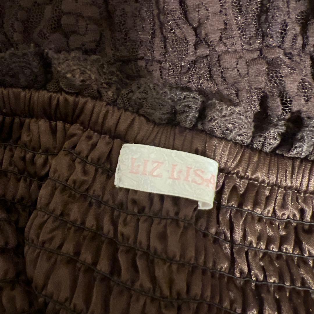 LIZLISA 希少 00sブラウン ベロア フリル レース ワンピース 半袖