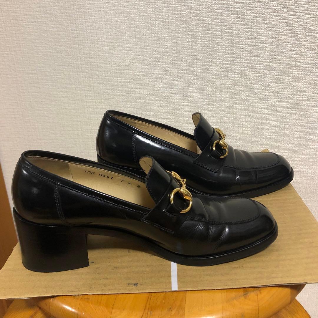 グッチ　GUCCI ホースビット　ローファー　ヒール　ブラック　黒　レザー