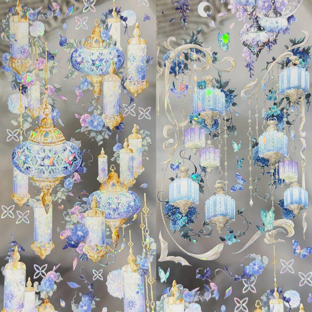 【9469】海外　マステ　3/5/巻　貝殻光マスキングテープ　青　ランプ　装飾系