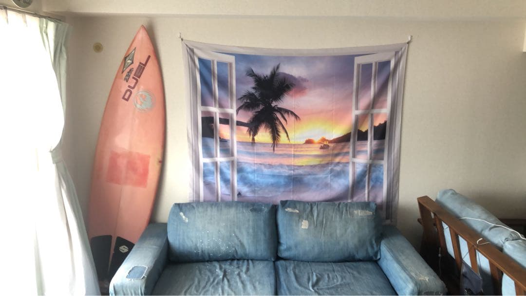 ブルー デニム風 3人掛けソファ