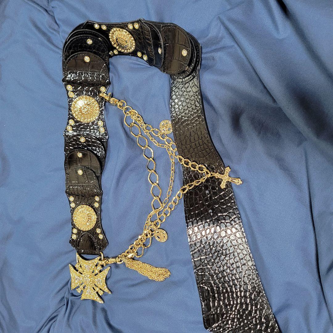 クロコダイル風ブラックファッションベルト