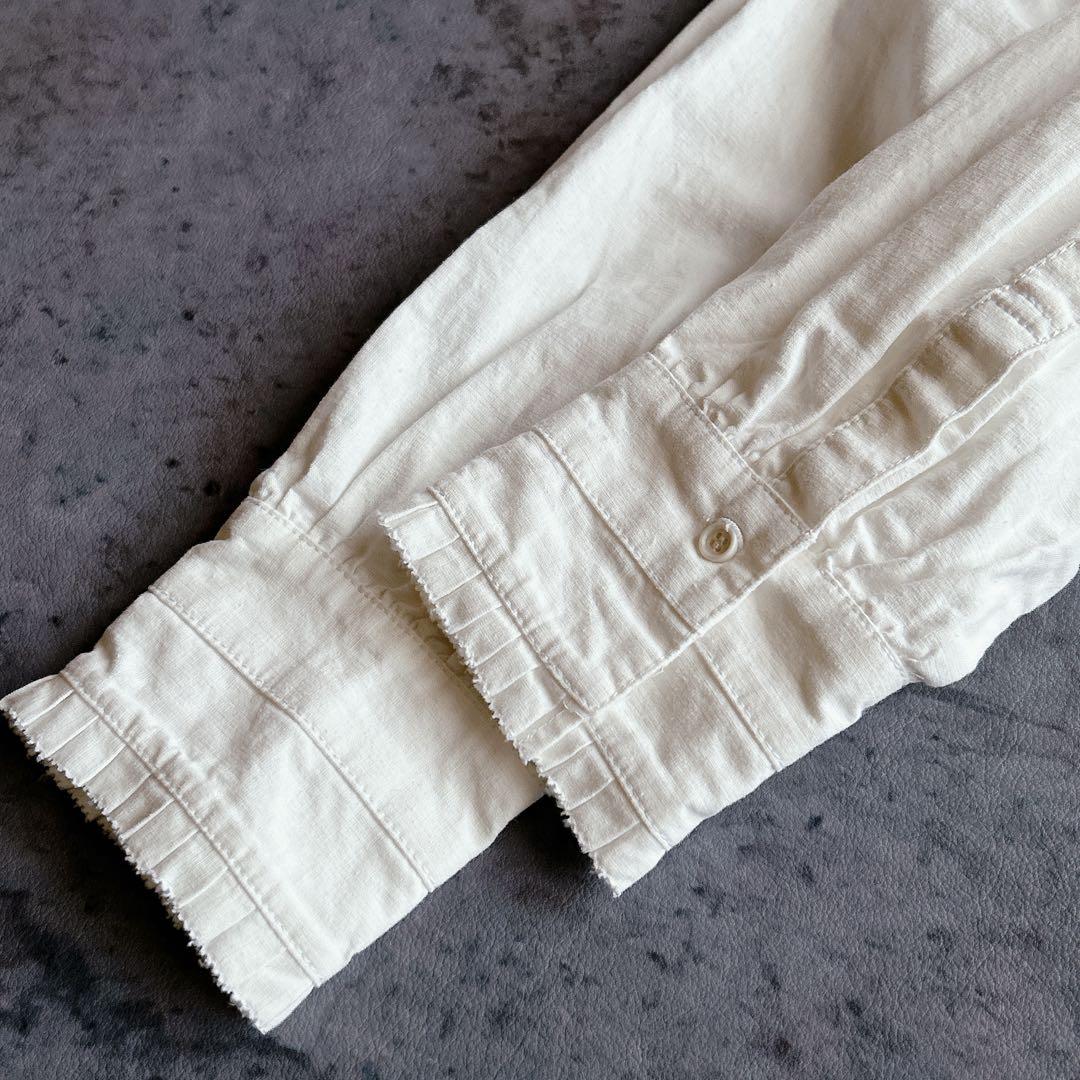 新品 tumugu ⿻ 50z コットンリネン スラブデニムロングシャツ フリル