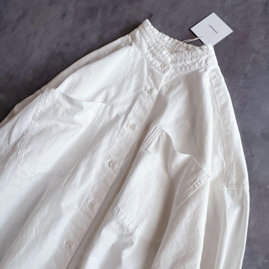 新品 tumugu ⿻ 50z コットンリネン スラブデニムロングシャツ フリル