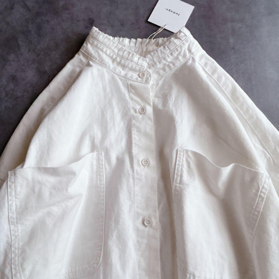 新品 tumugu ⿻ 50z コットンリネン スラブデニムロングシャツ フリル