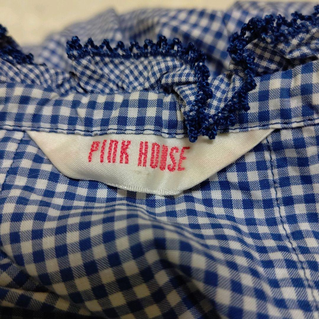 【PINK HOUSE】M～L相当ギンガムチェックキャミソール ピコフリルリボン