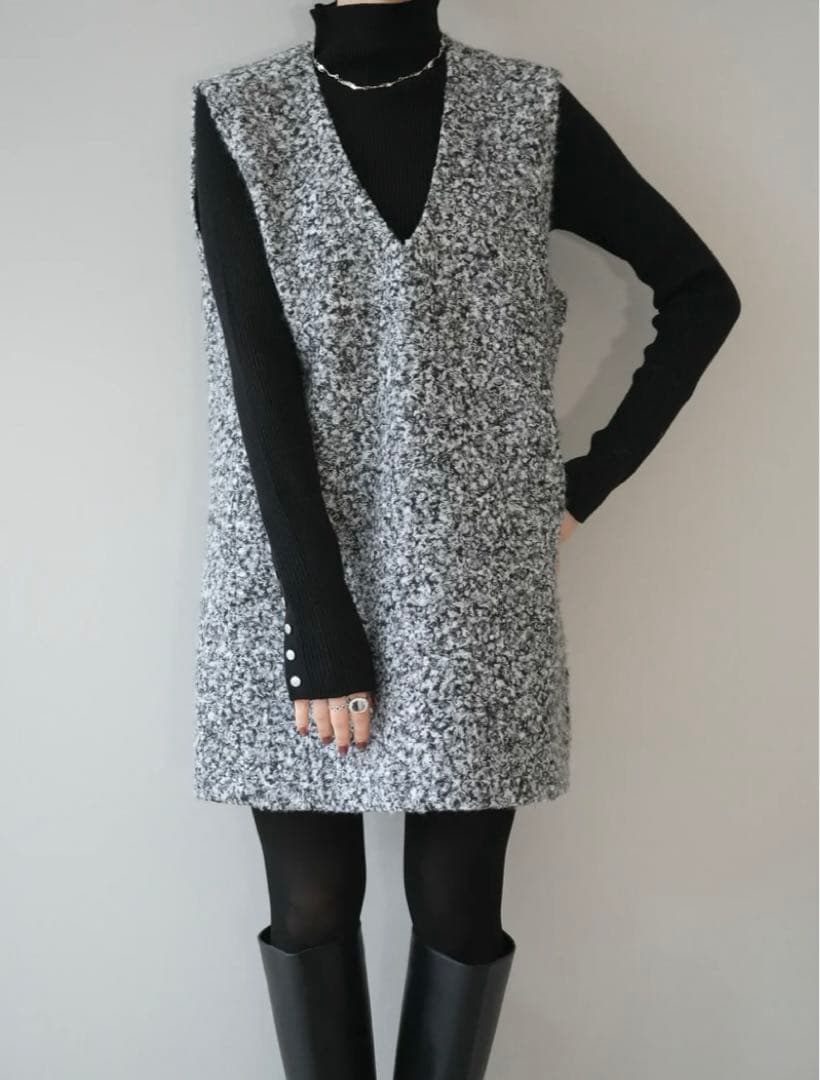 リュミエ　ミックスループヤーン　ニットミニ　ワンピース