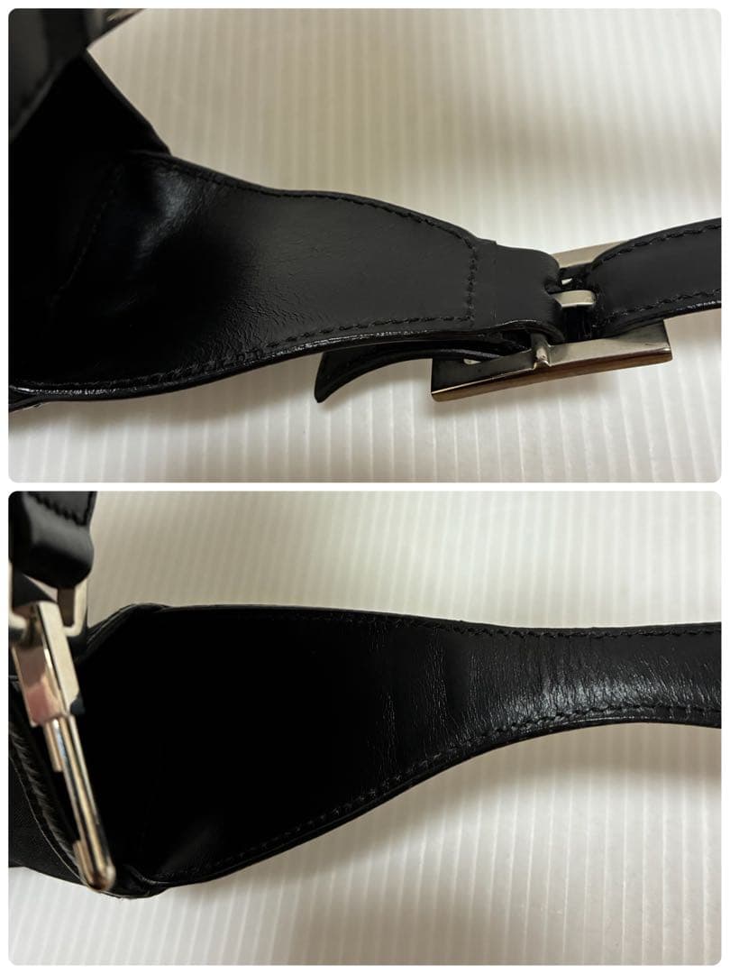 P*e様 グッチ ジャッキー レザー ワンショルダー バッグ 金具 GG 黒 ブ