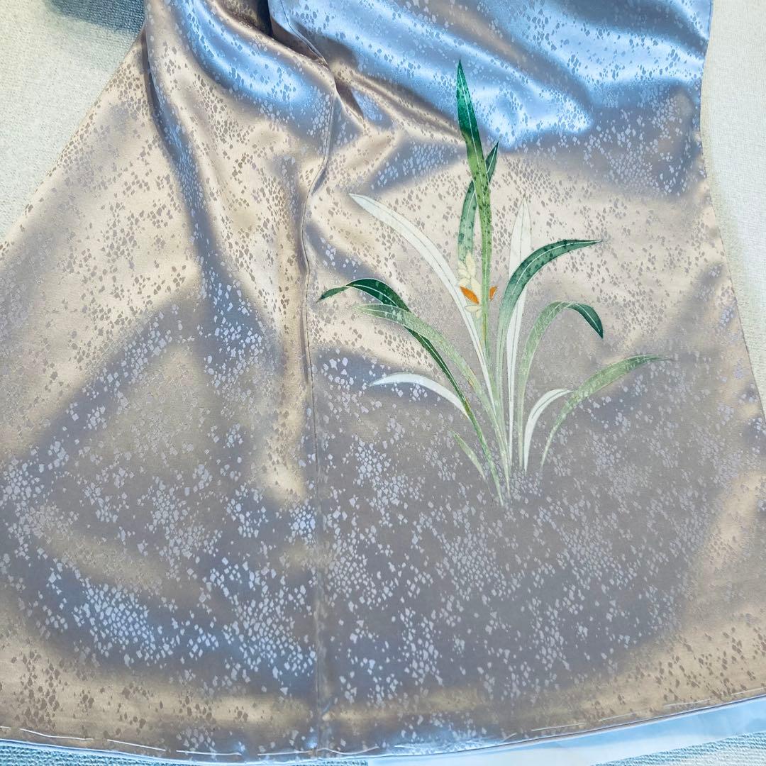 靖 122717宅　綸子　訪問着　袷　水仙　着物