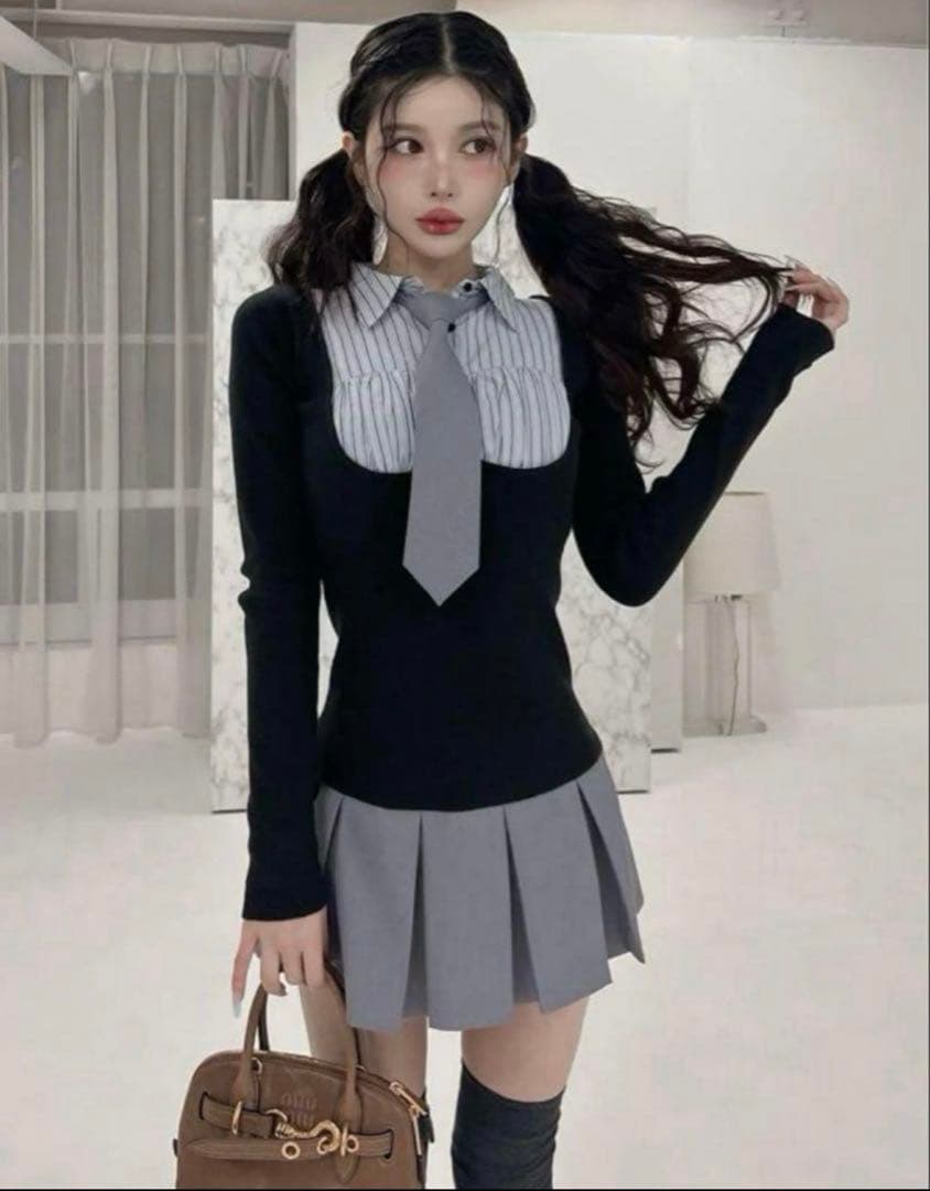 Darich シャツドッキングニットミニワンピース　FL