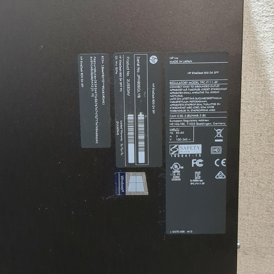 HP EliteDesk 800 G4 SFF デスクトップPC　M2324